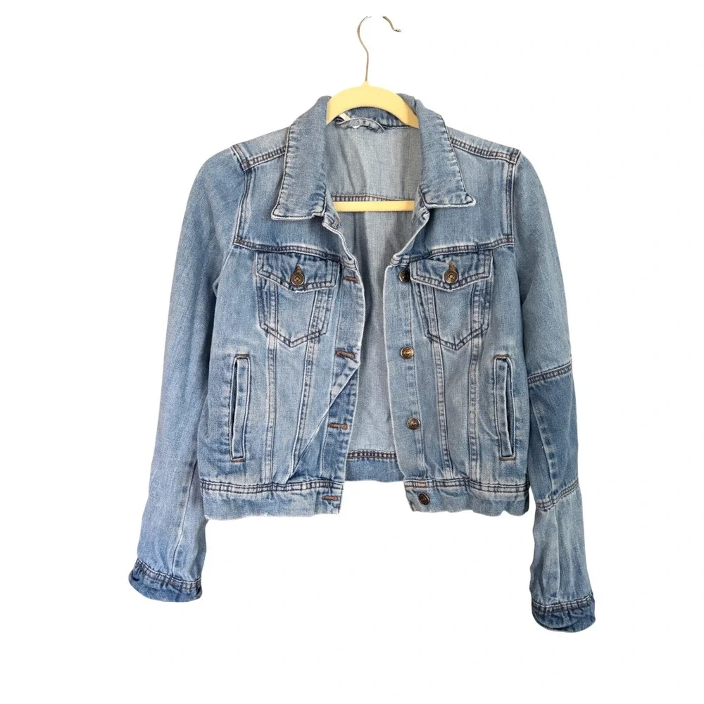 Free‎ People Rumors Denim Jacket Light Indigo Paneled Seams Size S - Picture 9 of 10